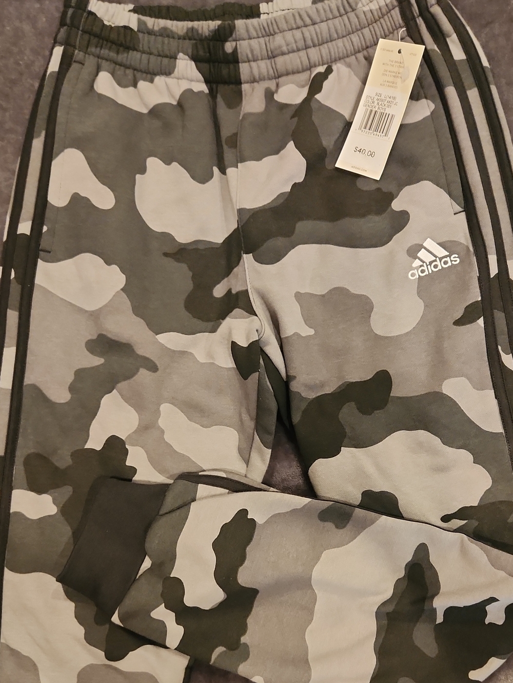 adidas Kids Gray Camo Joggers with Black Stripe